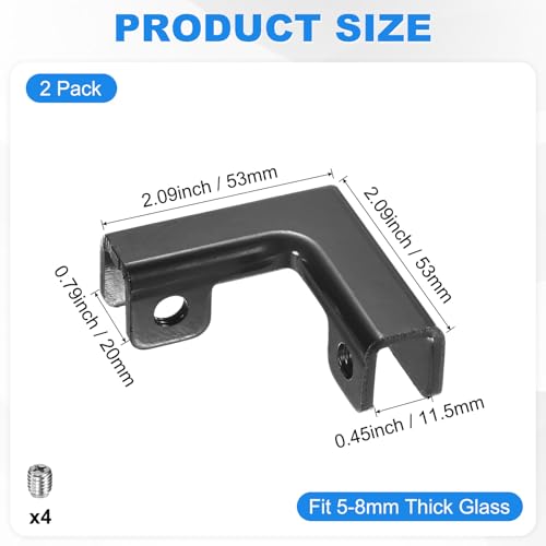 M METERXITY 2-Pack Glass Clamps, Aluminum Alloy L-Shaped Glass Connector Clip Holder for 8-10mm Thickness Panels/Display Cabinet/Aquarium/Fish Tank [Black] Combination Fixing Bracket