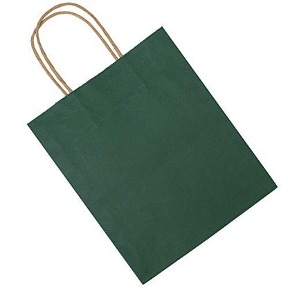 bagmad 100 Pack 8x4.75x10 Inch Medium Green Gift Paper Bags with Handles Bulk, Kraft Bags, Craft Grocery Shopping Retail Party Favors Wedding Business Sacks (Dark Green, 100pcs) - color: Green