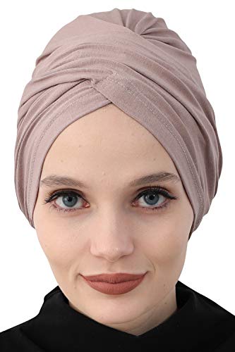 Aisha's Design Instant Turban 플레인 면 스카프 헤드 랩 경량 모자 보닛 캡 여성용 - color: 카푸치노.