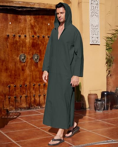 YAOHUOLE Men's Long Sleeve Kaftan Side Split Long Gown Thobe Hooded Men Caftan - color: Dark Gray, size: 3X-Large