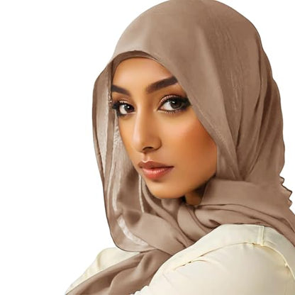 Viscose Hijab Scarf for Women Muslim Cotton Jersey Hijab Fashion Long Scarf Shawls - color: Camel