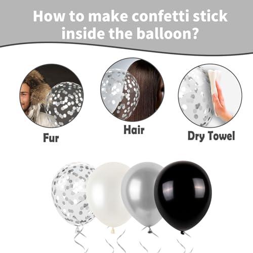 Black and Silver Balloons, Metallic Silver and Black Balloons Pearl Silver Confetti Balloons Party Balloons Chrome Latex Balloons for Kids Adults Birthday Wedding Baby Shower Graduation - color: Black and Silver