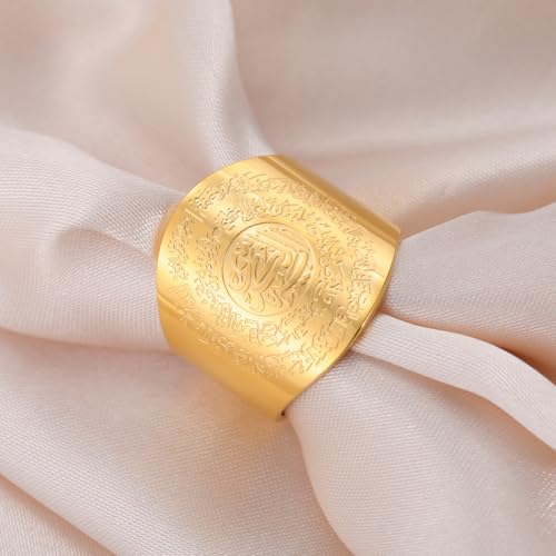 Dreamtimes Islamic Ayatul Kursi Ring for Women Men Muslim Quran Allah Rings Ayatul Kursi Arabic Calligraphy Adjustable Open Ring for Men Islam Eid Ramadan Gifts - style: Gold-1