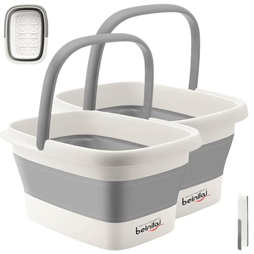 Collapsible Foot Bath Basin with Handles/Massage Acupoint (2 Pack) | Plastic Foot Bucket, Foot Soak Tub for Soaking Feet, Foldable Laundry Basket-Gery - color: Gray, size: 2 Pack