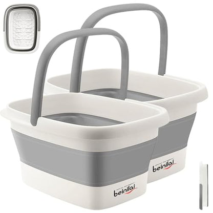 Collapsible Foot Bath Basin with Handles/Massage Acupoint (2 Pack) | Plastic Foot Bucket, Foot Soak Tub for Soaking Feet, Foldable Laundry Basket-Gery - color: Gray, size: 2 Pack