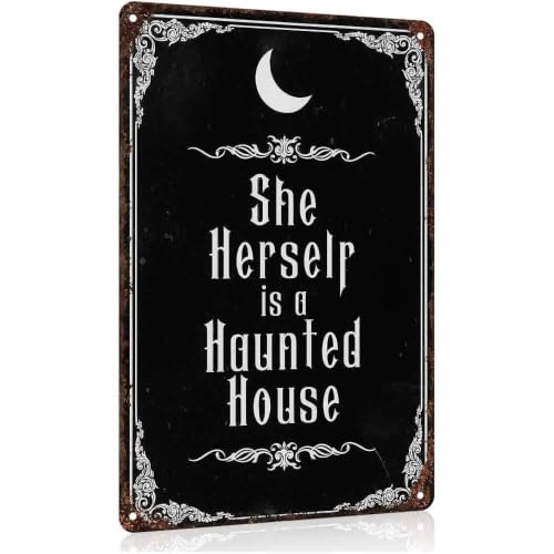 Crescent Moon Haunted House Quote Aluminum Metal Sign 8 x 12 Inch