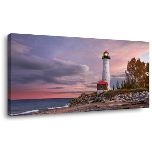 Palderwallart Beautiful Nautical Lighthouse Landscape Wall Art for Living Room Office Nature Seascape Scenery Colorful Painting Print Sunset Scenic Canvas Artwork Over the Couch Dining (20x40 Inches) - color: Colorful Lighthouse Wall Art (Y853), size: 40"