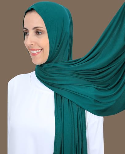 Non-See Through Instant Jersey Cotton Hijab Scarf for Women, Ready to Wear Muslim Head Scarf - color: Dark Green