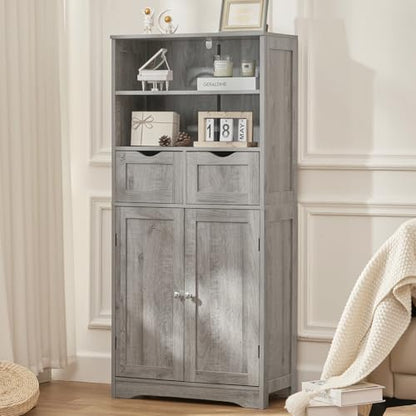 Iwell Storage Cabinet with 2 Drawers & Adjustable Shelf, Tall Bathroom Cabinet with Doors, Cupboard, Kitchen Cabinets for Living Room, Dining Room, Entryway, Grey - color: Grey, 2 Drawers