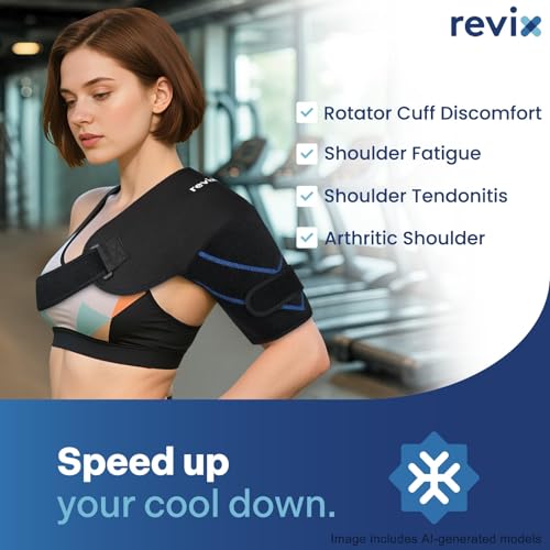 REVIX Shoulder Ice Pack Wrap, 2 Gel Packs+1 Shoulder Brace for Rotator Cuff and Arm, Reusable Gel Cold Therapy Wrap for Discomfort Relief & Muscle Relaxation - size: Medium, style: Black, 2 Gel Packs+1 Shoulder Brace