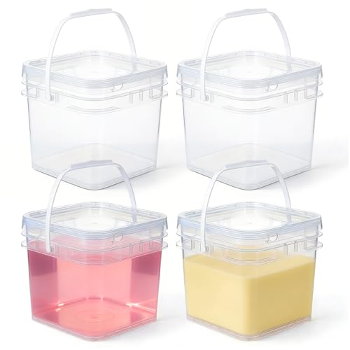 Food Storage Buckets with Lids - 4 Set Square Clear Plastic Containers, Airtight Pressure Seal & Handle for Kitchen Freezer Prep (Clear, 0.8 gal) - color: Clear, size: 0.8 gal