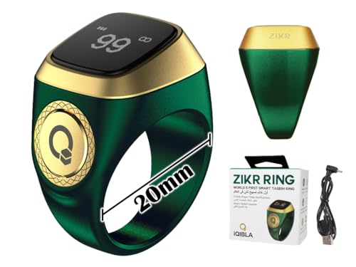 Smart Ring Counter, Smart Tasbih Zikr Ring, Muslim Islamic Prayer Smart Rings,Tasbih Counter Smart Ring, Digital Electronic Smart Tally Counter, Tasbeeh Smart Counter for Prayer (Green, 20mm)