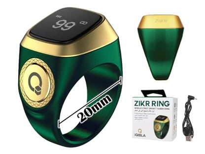 Smart Ring Counter, Smart Tasbih Zikr Ring, Muslim Islamic Prayer Smart Rings,Tasbih Counter Smart Ring, Digital Electronic Smart Tally Counter, Tasbeeh Smart Counter for Prayer (Green, 20mm)
