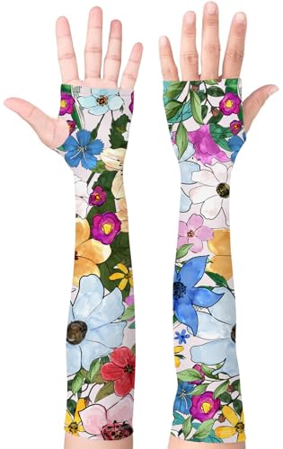 Bebila Gardening Sleeves for Women Farm UV Sun Protection Anti-Scratch Cooling Sleeves with Thumb Hole Arms Cover Outdoors - color: Multi Flowers