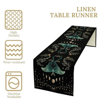 Beautiful Moth Table Runner, Moon Phase Plant Mushroom Butterfly Gothic Witchy Celestial Boho Table Runner for Home Kitchen Dining Patio Holiday Party 13x36in - color: Moth-1, size: W13''xL36''