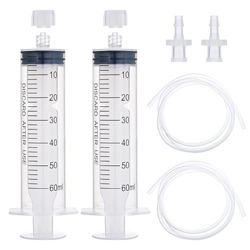 2 Pack 60ml Luer Lock Syringe with 39" Tube and Luer Connectors | 60cc Large Plastic Syringes for Liquid, Oil, Feeding, Watering - size: 60ml