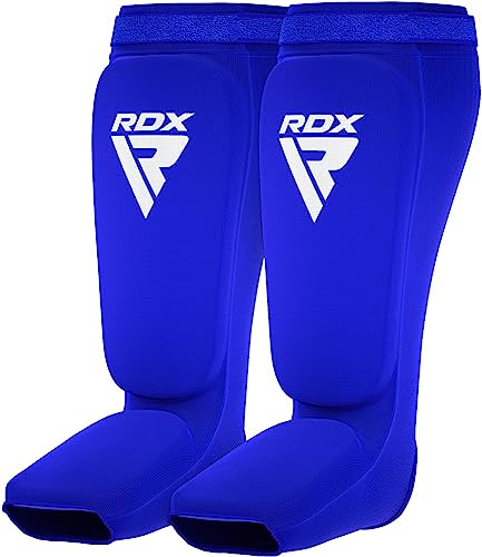 RDX Shin Guards Kickboxing Muay Thai, SATRA Approved, MMA Leg Instep Protection Pads, Sparring Training Martial Arts Boxing, Elasticated Padded Protector, Karate BJJ Taekwondo Gear, Men Women - color: Blue White, size: X-Large