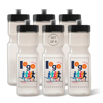 50 Strong Sports Water Bottles – Reusable 22 oz BPA-Free Plastic Bottles with Pull Top Cap – Made in USA – Top Rack Dishwasher Safe – Fits Most Bike Cages Brand - color: Custom, style: 6 Pack