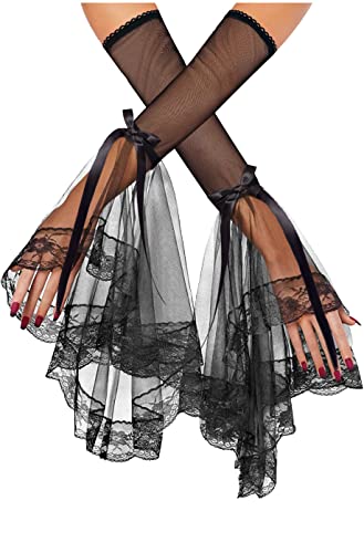 L'VOW Women's 1 Pair Gothic Black Lace Sleeves Witch Gloves Victorian Lace Arm Sleeve Vampire Accessory - color: B Black