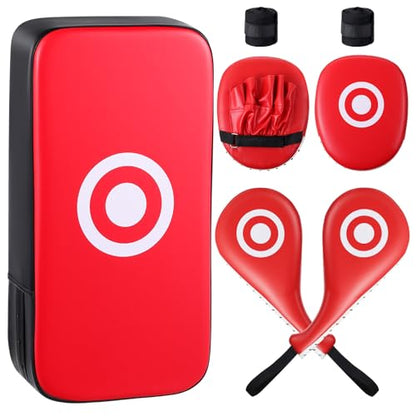 Poen 7 in 1 Taekwondo Kick Pad Boxing Training Equipment Punching Mitts Martial Arts Wrist Band Adjustable Soft Pads Set for Karate Muay Thai MMA Training - color: Red