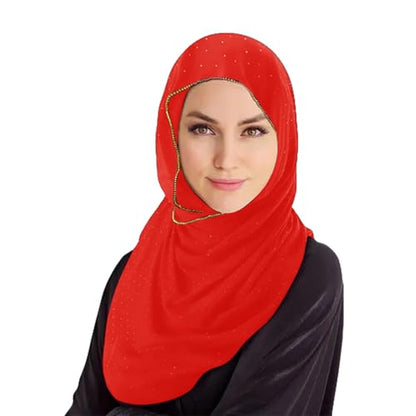 Hijab Scarf for Women Soft Chiffon Rhinestone Long Scarf Shawl Fashion Muslim Hijab Head Wrap Scarves - color: Red
