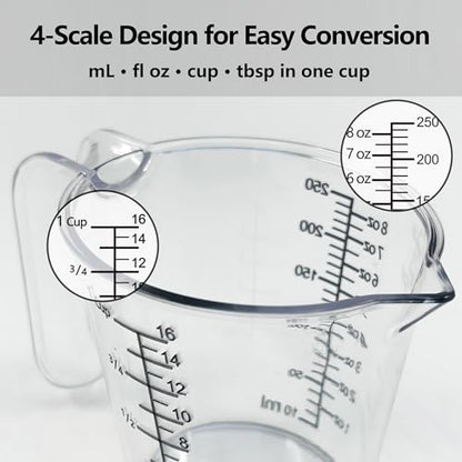 1 Cup (250ml) Measuring Cup, Laser-Etched oz/cup/mL/Tbsp, Small Plastic Measuring Cup with Handle for Baking, Hair Color & Resin - size: 01 - 8 fl oz (1 Cup)