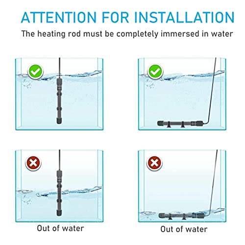 YukiHalu Submersible Aquarium Heater 100W 150W 200W, Adjustable Mini Fish Tank Heater, Small Size, Overheating Protection, External Controller, Used for 0.5-40 Gallons(100W) - size: 100 Watts