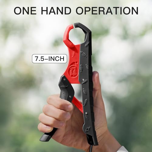 7.5'' Floating Fish Gripper, Fishing Grabber | Catfish Mouth Pliers, Caught Bass Holder, Fish Scale Hook Clamp, Saltwater Lip Grip Tool with Lanyard, Gifts for Men - color: Black-red