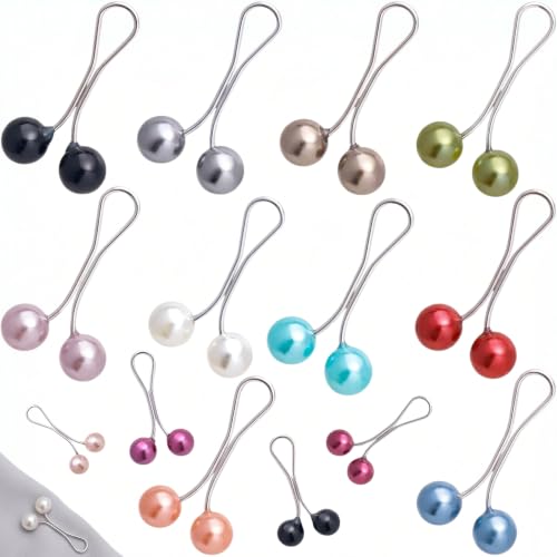 12 Pcs Pearl Hijab Pins Clips, Scarf Brooch Pins for Women