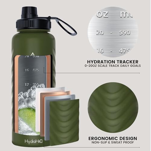 24oz Stainless Steel Insulated Water Bottle, 48H Ice Cold & 24H Hot, Leak-Proof Wide Mouth Lids (Straw & Spout), BPA-Free Bottles, Mens Water Bottle for Gym, Hiking, Travel - Green - color: Green, size: 24 Ounces