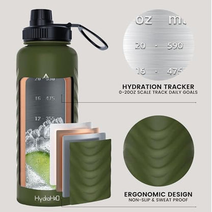 32oz Stainless Steel Insulated Water Bottle, 48H Ice Cold & 24H Hot, Leak-Proof Wide Mouth Lids (Straw & Spout), BPA-Free Bottles, Mens Water Bottle for Gym, Hiking, Travel - Green - color: Green, size: 32 Ounces