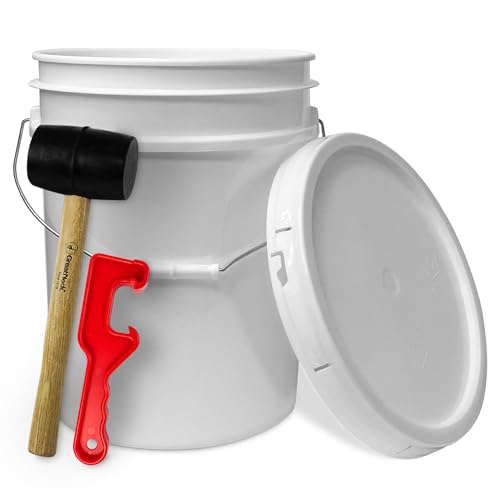 5 Gallon Bucket w/Lid, Food Grade BPA-Free, 1 Pack, White | Airtight Lid, Mallet and Lid Opener Included, Heavy-Duty 90 Mil HDPE Plastic, Food-Safe Durable Container, Made in USA - color: White, size: 1 Pack