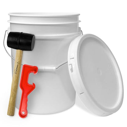 5 Gallon Bucket w/Lid, Food Grade BPA-Free, 1 Pack, White | Airtight Lid, Mallet and Lid Opener Included, Heavy-Duty 90 Mil HDPE Plastic, Food-Safe Durable Container, Made in USA - color: White, size: 1 Pack