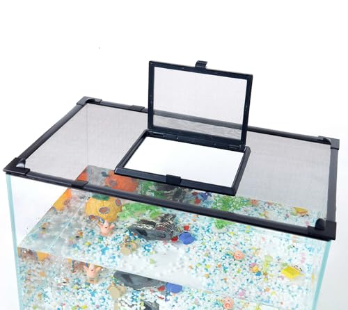 Magnetic Fish Tank Cover Net Aquarium Lid Mesh Top Hood Cut to Any Size Ventilation Transparency Anti-Jumping Aquarium Cover with Feeding Window(39"X19") - color: Grey with Feeding Window