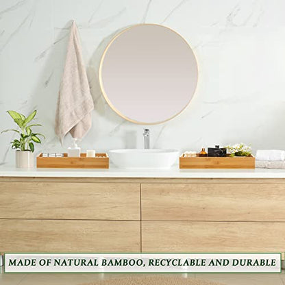2 Pcs Bamboo Toilet Tank Tray Bathroom Trays with Handles - Wood Toilet Paper Basket and Organizer with 10 Pcs Non Slip Silicone Pads
