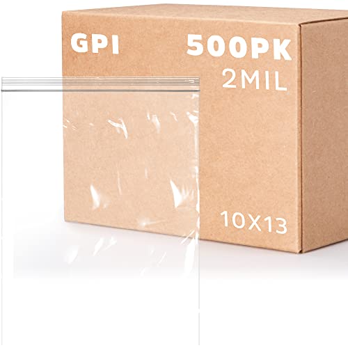 GPI - 10" x 13" Zip Bags, 500 Count, Clear Plastic Reclosable Zipper Poly Baggies, with Resealable Zip Top Lock. for Freezer, Apparel, Clothing, Food, Home & Office Supplies. - size: 10" x 13"