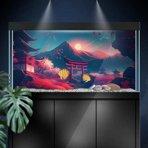 Aquarium Background Stickers - Japan Torii Fuji Sakura Self-Adhesive Fish Tank Reptile Terrarium Decor Poster (45 x 30 cm / (17.7 x 11.8 inches)) - size: 45 x 30 cm / (17.7 x 11.8 inches)