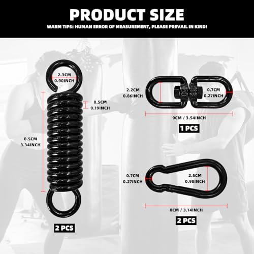 Heavy Bag Spring Punching Bag Hanging Kit with Swivel & 2 Carabiners Hanger | 360° rotational heavy duty hanging accessory, suitable for boxing heavy bags, gym swings and trapeze installation