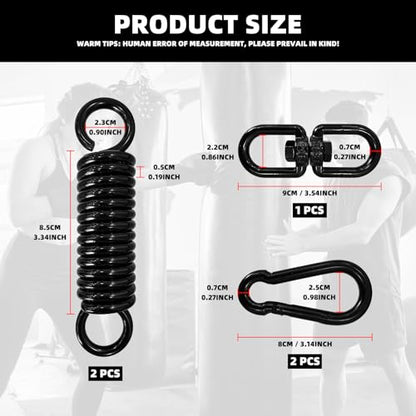Heavy Bag Spring Punching Bag Hanging Kit with Swivel & 2 Carabiners Hanger | 360° rotational heavy duty hanging accessory, suitable for boxing heavy bags, gym swings and trapeze installation