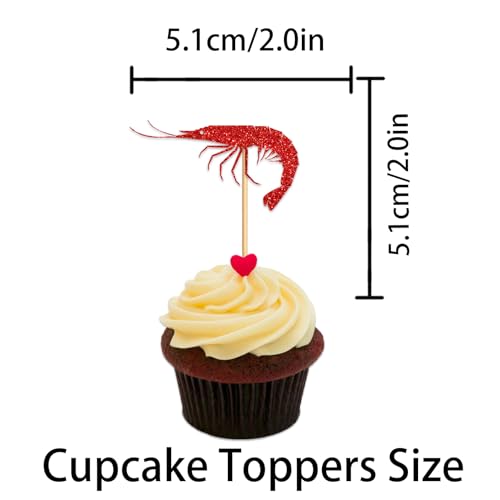 Shrimp Cupcake Topper for Marine Animals Theme Party Favors Decorations Men Women Happy Birthday Retirement Party Decor Supplies set 18pcs Red Glitter Silhouette