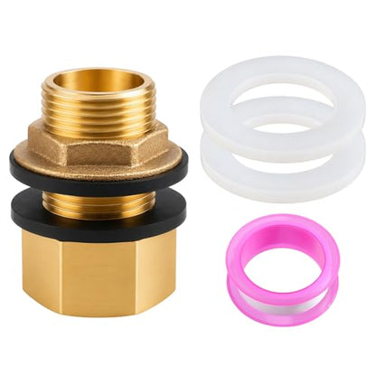 3/4 Inch Brass Bulkhead Fitting G1 Male & Female Water Tank Connector Adapter Fitting with 4 Rubber Gasket, Thru-Bulk Pipe Fitting for Rain Barrels Aquariums Ponds Industrial Plumbing - size: G3/4