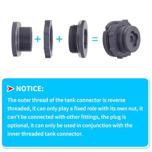 ChillWaves PVC Bulkhead Fitting 1-1/4" Double Thread Connector Adapter with Plugs for Water Tank, Aquariums, Rain barrels(2-PACK) - size: 1-1/4 INCH, style: Bulkhead Fitting + Plug