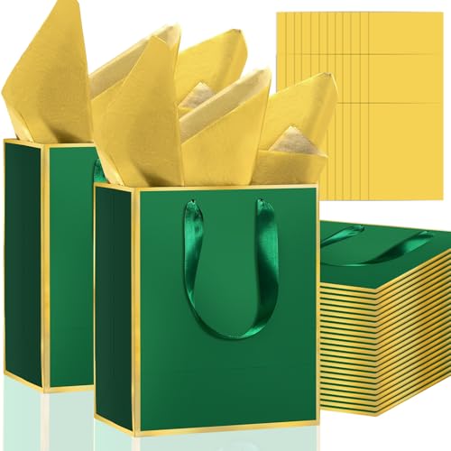 Epoesch 36 Pack Gift Bags with Handles & 36 Tissue Papers – 8x5x10 Inches - color: Green Gold, size: 1 Count (Pack of 36)