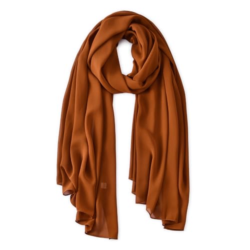 Yeieeo Chiffon Head Wraps for Women - Solid Color Fashion Bubble Chiffon Scarf Hijab - color: Copper