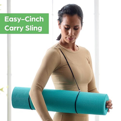 Gaiam Essentials 1/4" Thin (6mm) Yoga & Pilates, Fitness & Exercise Mat with Easy-Cinch Carrier Strap Cusion Support For Fitness and Gym Workouts - color: Purple