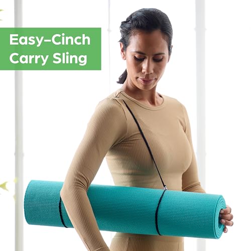Gaiam Essentials 1/4" Thin (6mm) Yoga & Pilates, Fitness & Exercise Mat with Easy-Cinch Carrier Strap Cusion Support For Fitness and Gym Workouts - color: Green