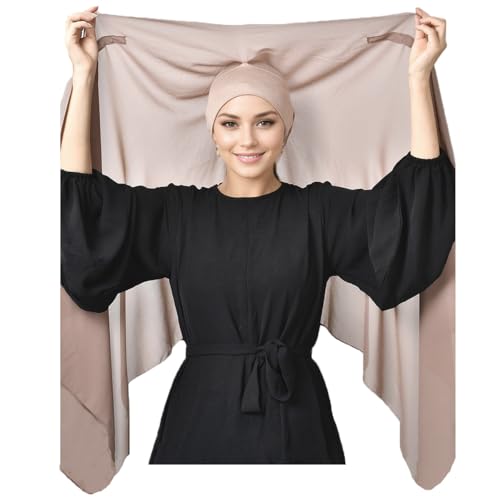 Instant Chiffon Hijab Set 3-in-1 Hijabs Scarf with Built-in Magnets and Undercap Head Wraps with Modal Cap - color: 5# Khaki