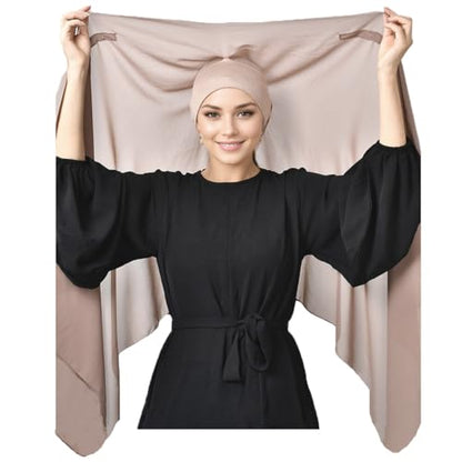 Instant Chiffon Hijab Set 3-in-1 Hijabs Scarf with Built-in Magnets and Undercap Head Wraps with Modal Cap - color: 5# Khaki