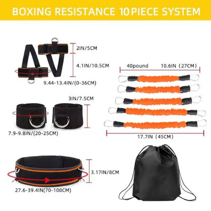 Boxing Resistance Bands, Leg Strength and Agility Speed Exercise Set for MMA Basketball Football Training Equipment Power Punch Pro