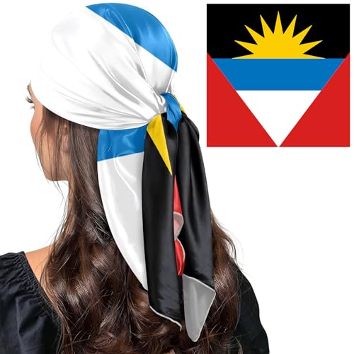 Bandana Square Head Scarf for Women Satin Hair Wrap Fashion Headband 27" - color: Antigua and Barbuda Flag